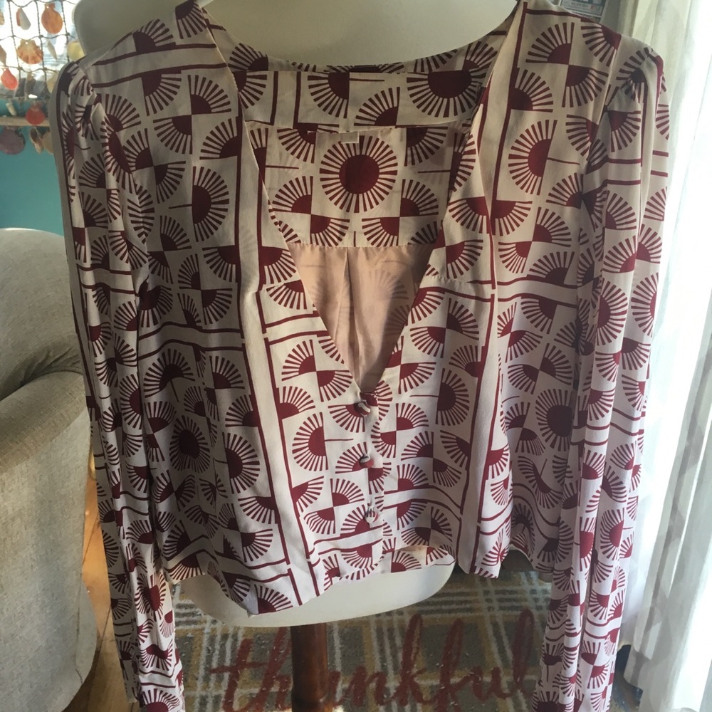 Silk SCF maroon and cream funky print blouse